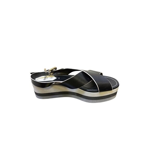 Fendi Black Leather Platform Sandals w/Gold accents Size 7.5 - Picture 3 of 8